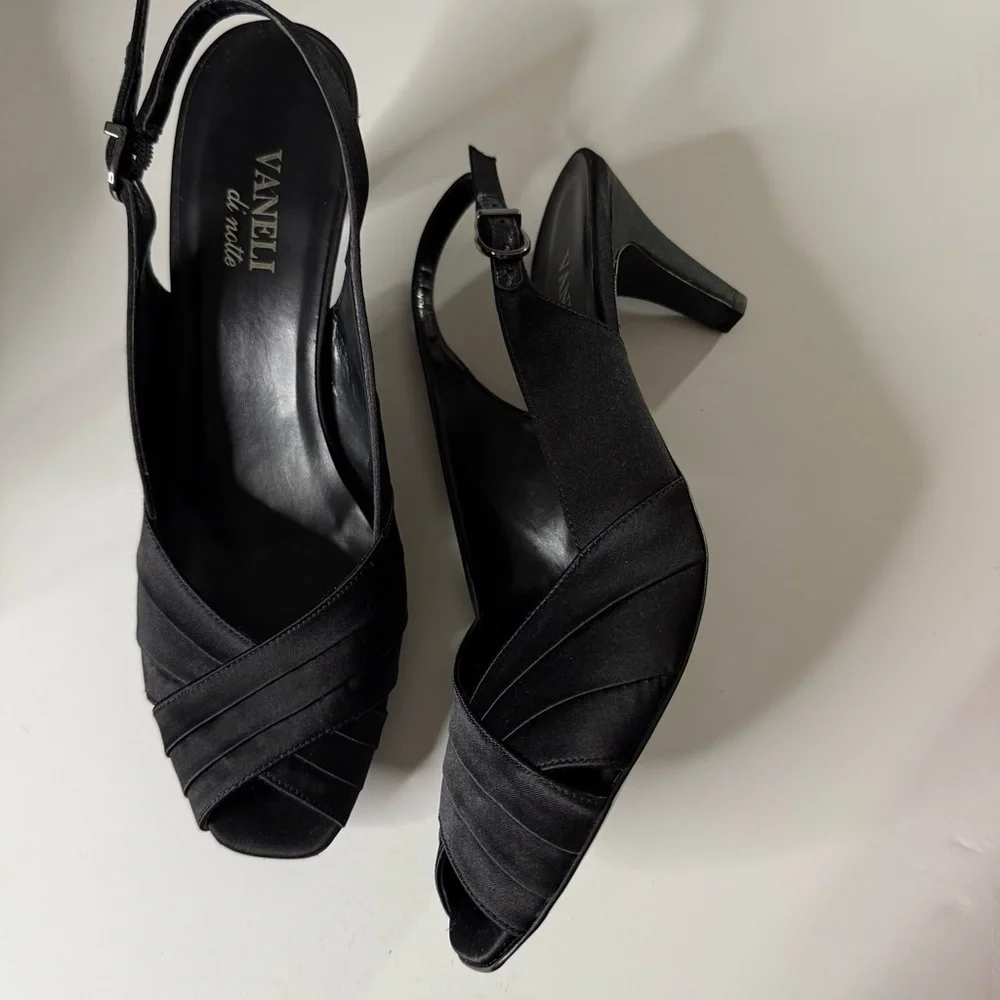 Vaneli Black Peep-Toe Slingback Heels